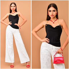 BLUSA SATINADA CON TIRANTES DE CADENA