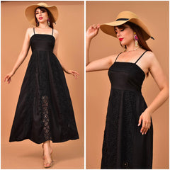 VESTIDO MIDI CON DETALLE CALADO