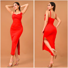 VESTIDO MIDI BROCHE FLOR